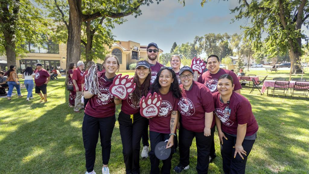 Students posing for a photo at the 2025 Celebration Walk on the Pueblo Campus