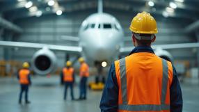 mechanics in hangar with plane