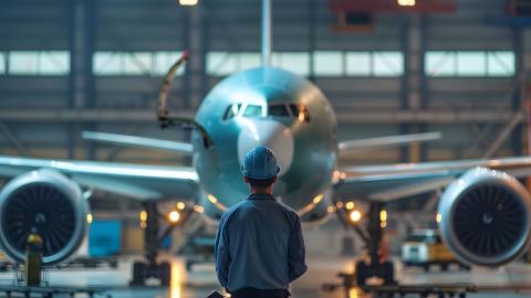 aviation mechanic in front of plane