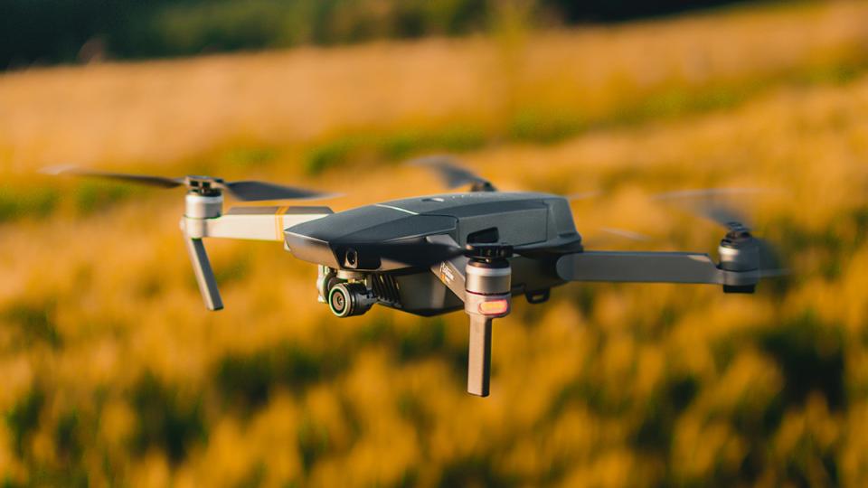 drone over farm field