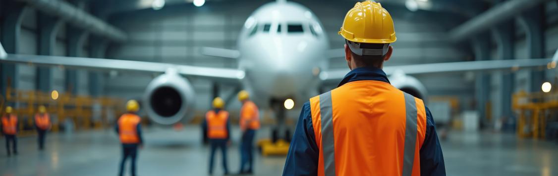 mechanics in hangar with plane
