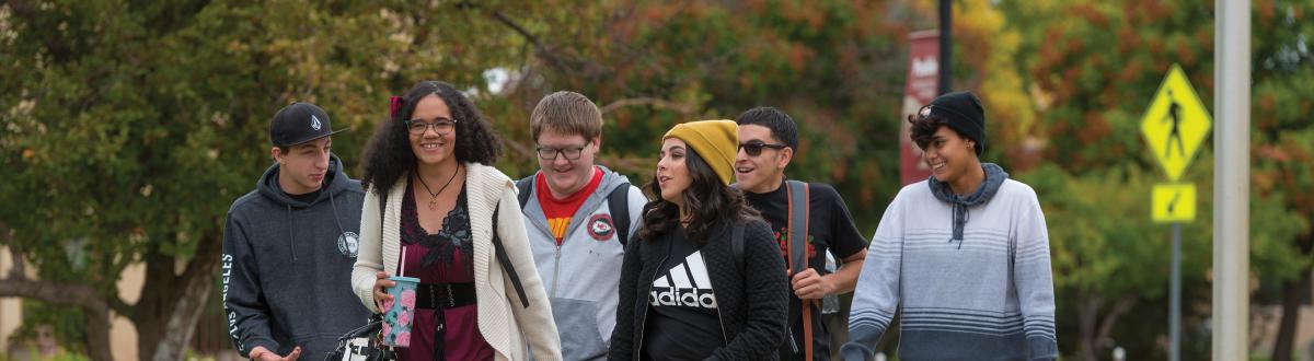 Group of Gateway to College students walking on Pueblo Campus