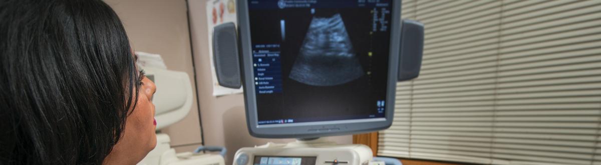 Sonographer performing an ultrasound