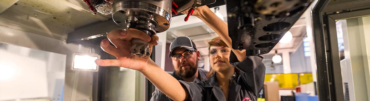 Machining students in lab