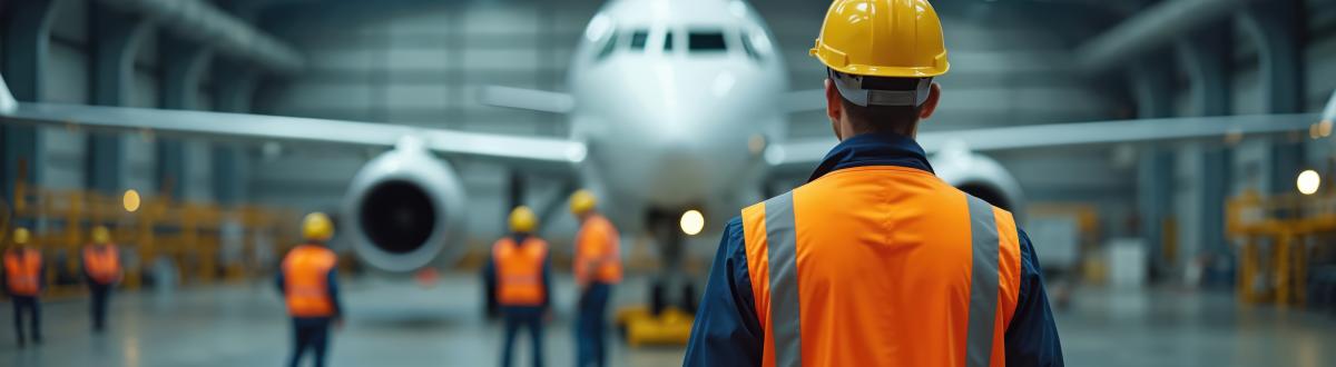 mechanics in hangar with plane