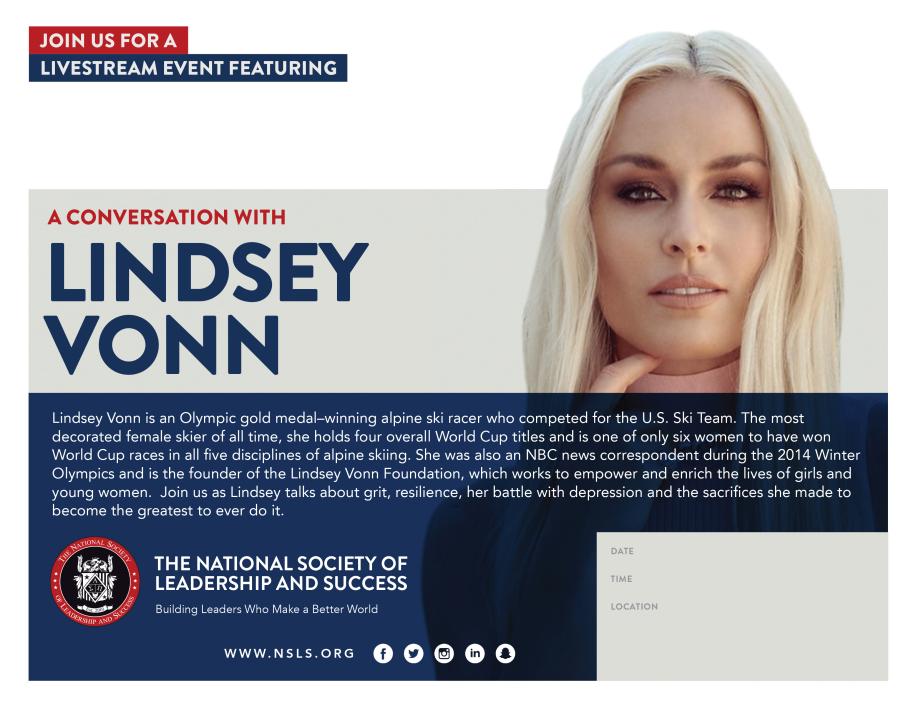 National Society of Leadership & Success Speaker Broadcast: Lindsey Vonn