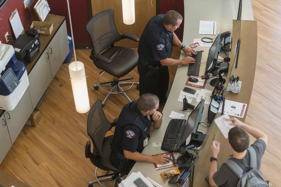 view of our department of public safety desk located in the student center on the Pueblo Campus